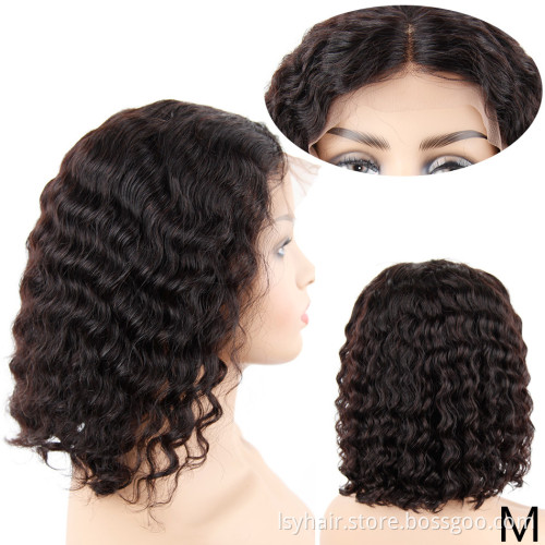 Natural Human Hair Brazilian Water Wave Lace Front Bob Wigs, Pre Plucked Shoulder Length Curly  Classic Bob Wigs